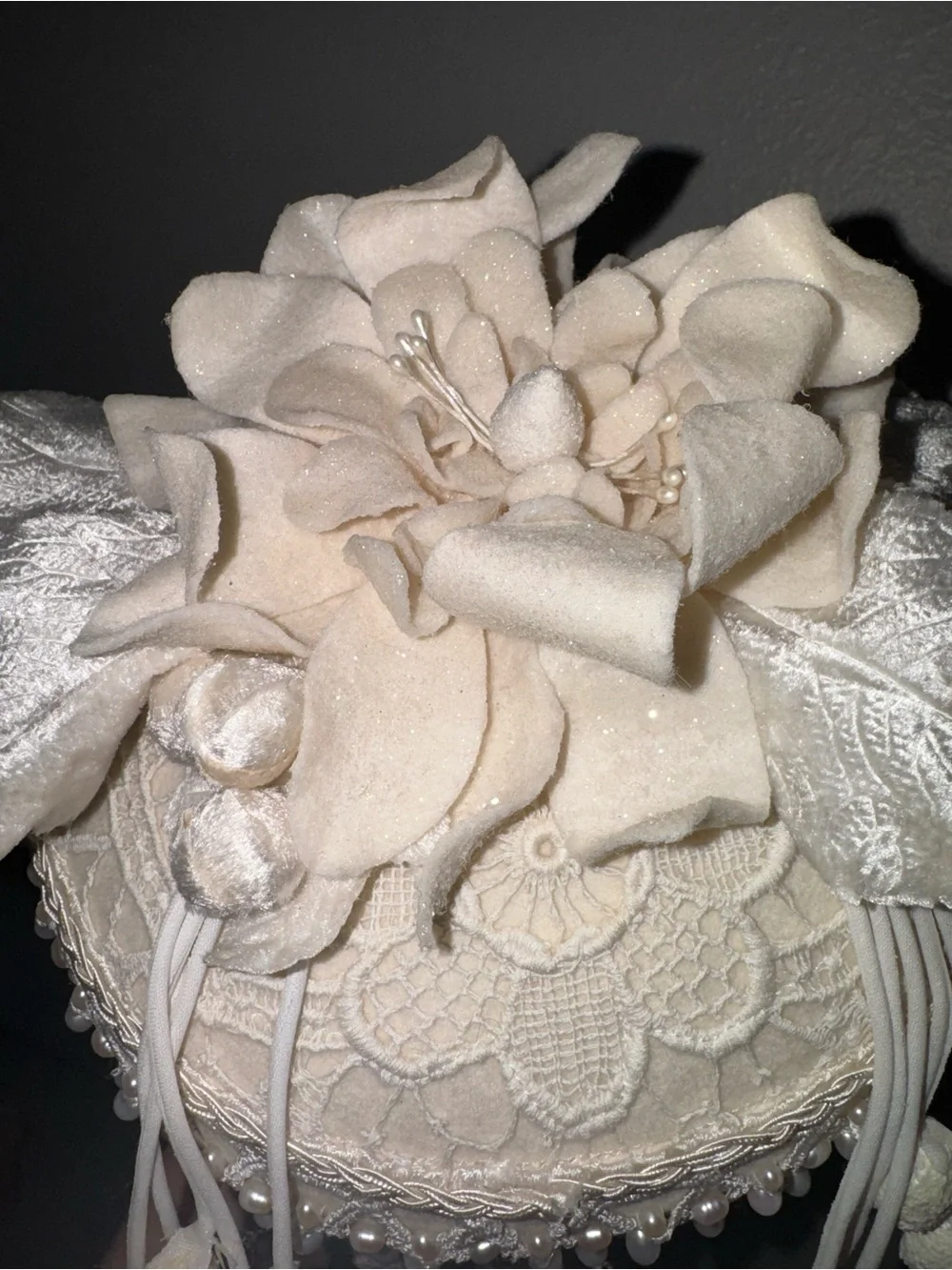 Ivory Ring bearer beaded lace pillow.